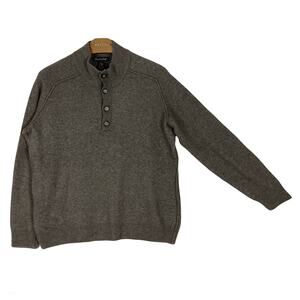 NWOT GARRET SCOTT Sweater Men XL Brown Cashmere Merino Wool Henley Long-Sleeve